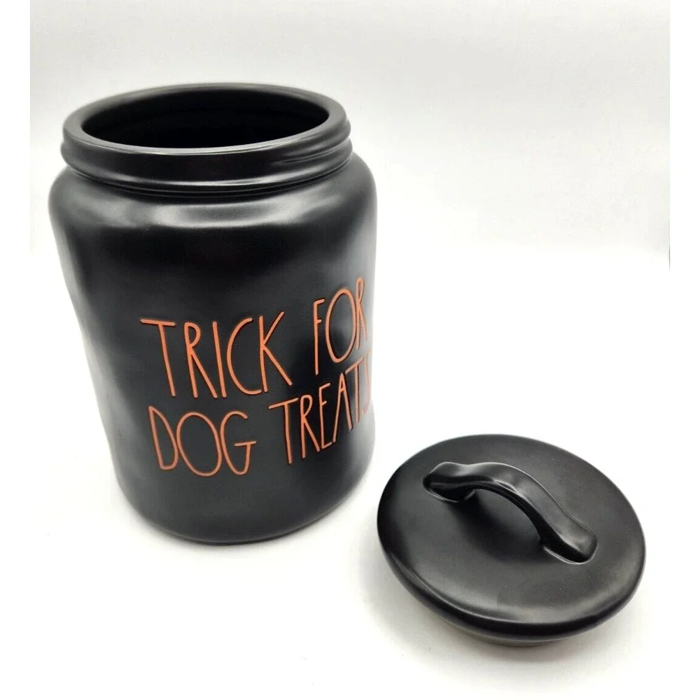 Rae Dunn Artisan Collection Trick For Dog Treats Black Jar Halloween Looks Great